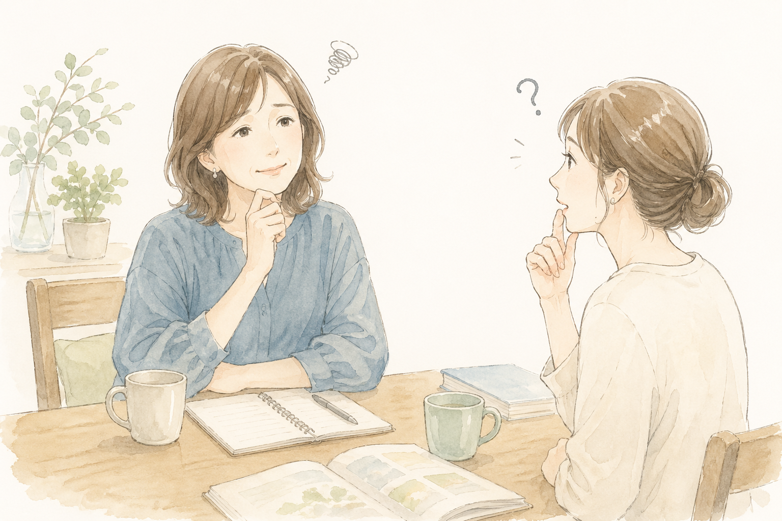 お茶しながら「それって何？」と聞かれて困った表情の女性